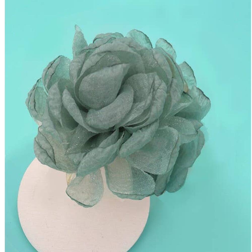 Mint Rose Petal Sheer Fabric Hair Claw Clip Large